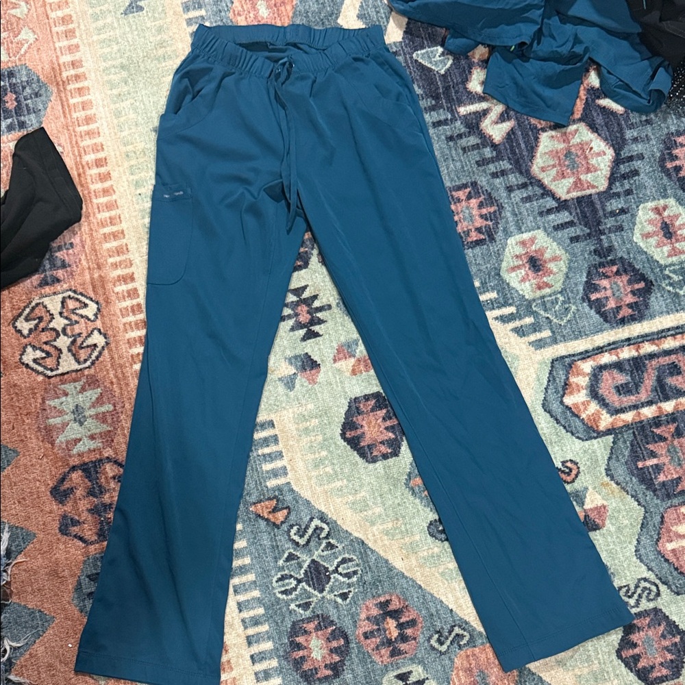 healing hands Teal Boot Cut Scrub Pants with Drawstring Waist
